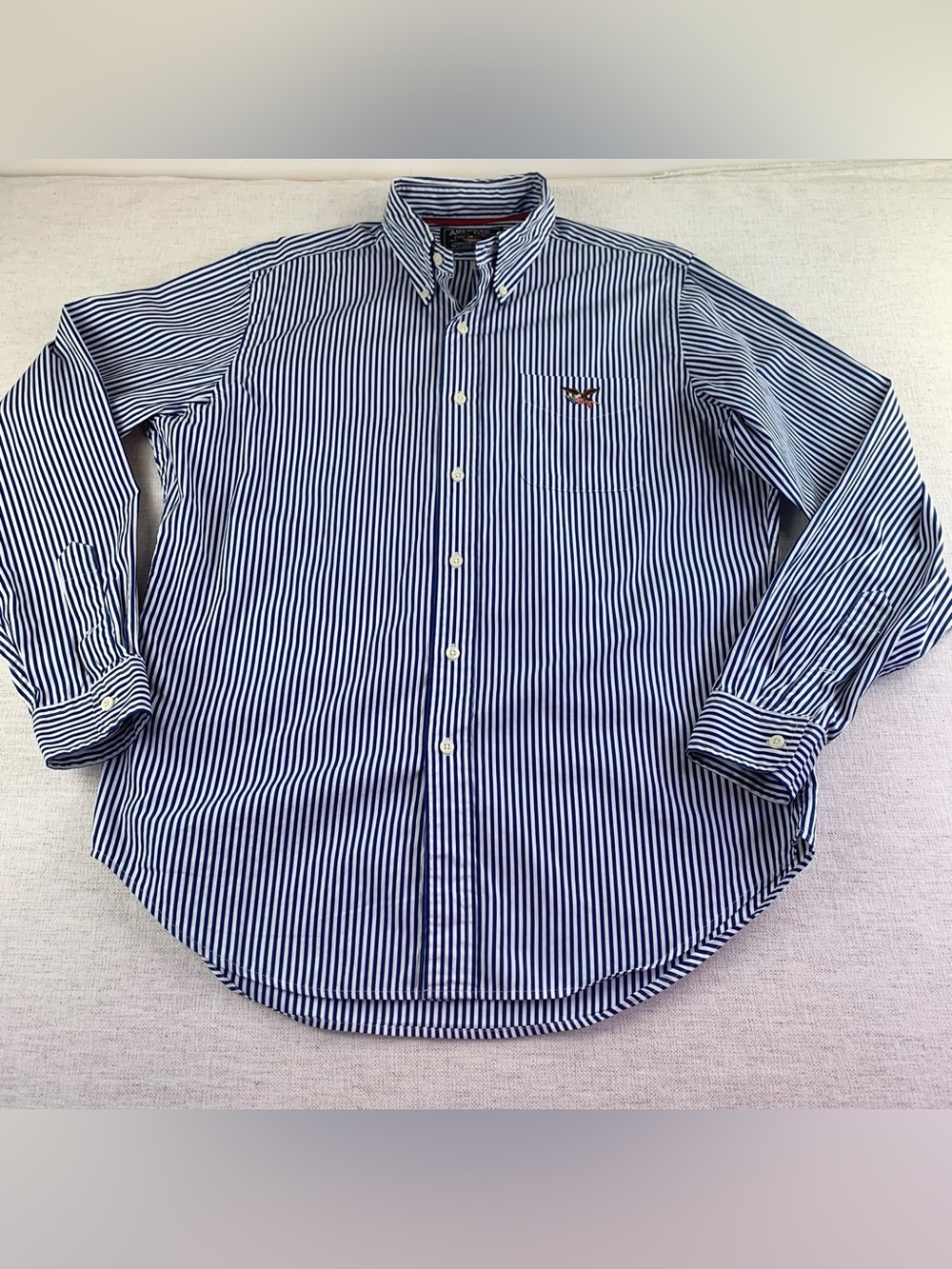 American Living Men’s blue and White Striped Button-Down Shirt long sleeve